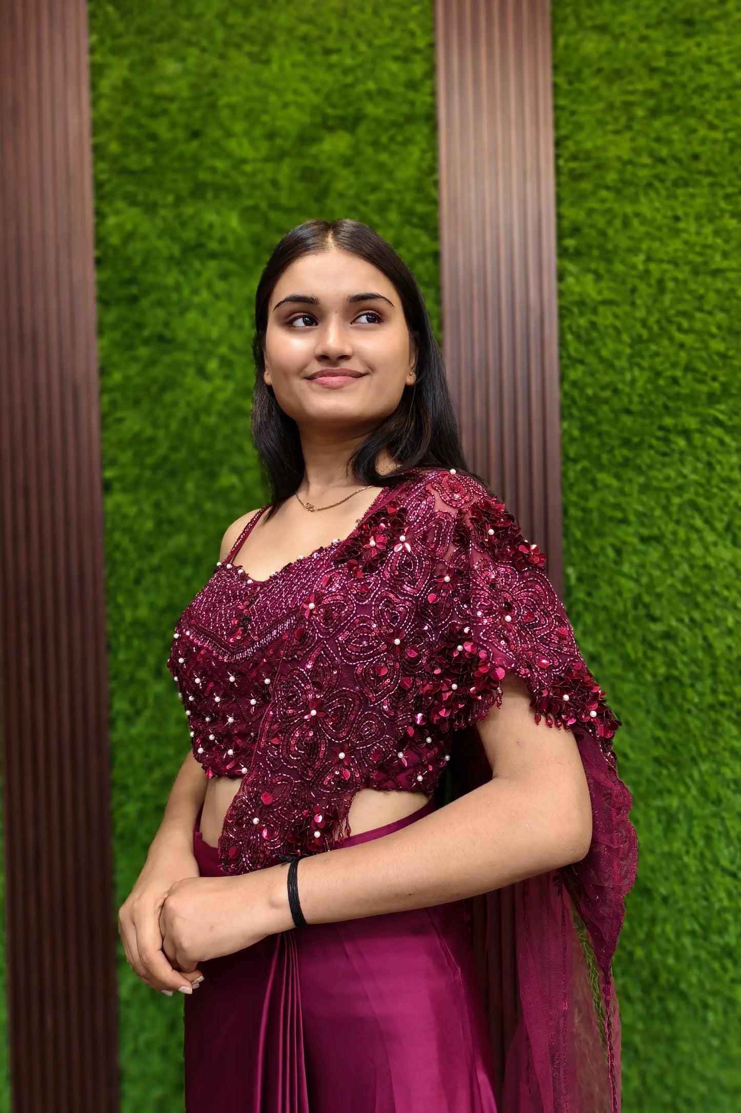Designer Drape Dress With Hand Embellished Blouse