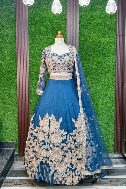 Premium Silk Hand Embroidered Lehenga Choli with Designer Full Sleeve Blouse in Pink