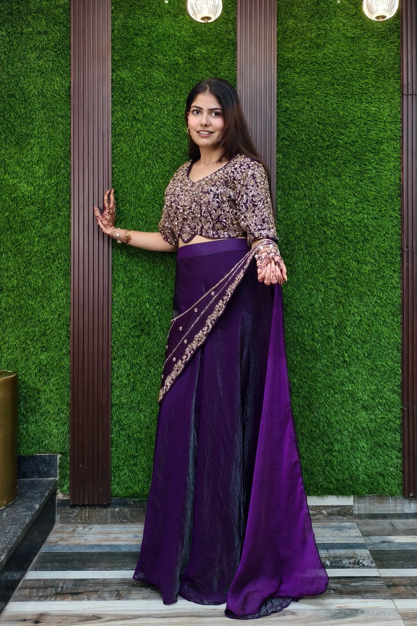 Organza Hand Work Drape Saree In Pastel Shade