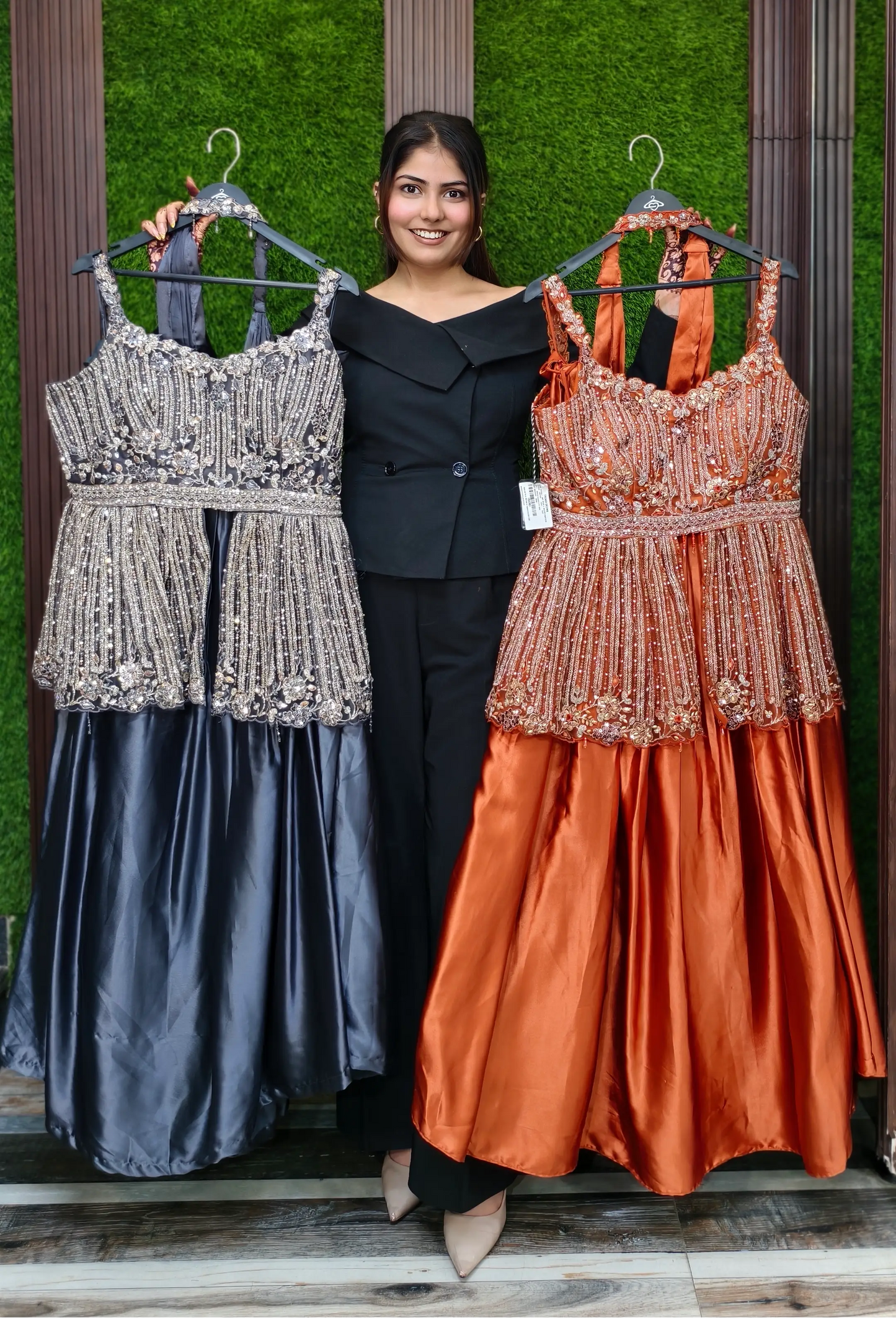 Peplum Style Embellished Indo Western Dress with Skirt and Choker Dupatta