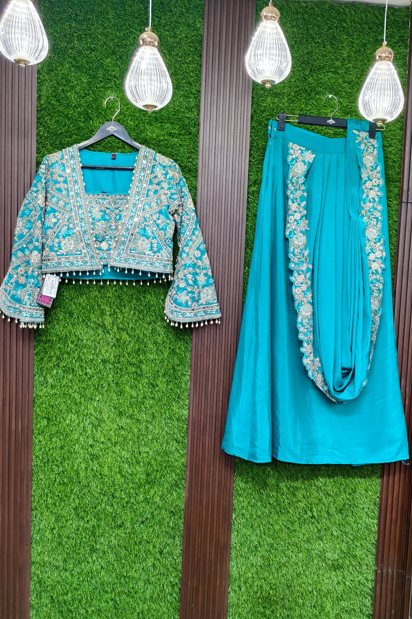 Designer Silk Embroidered Drape Saree with Stylish Separate Short Jacket For Enhancing Look
