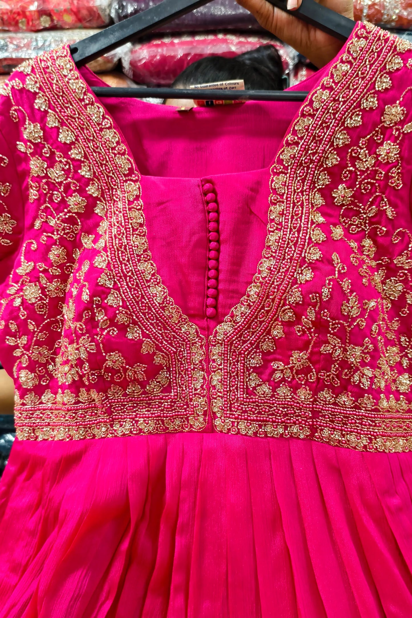 Full Sleeve Chinnon Silk Anarkali Dress with Hand Work Detailing