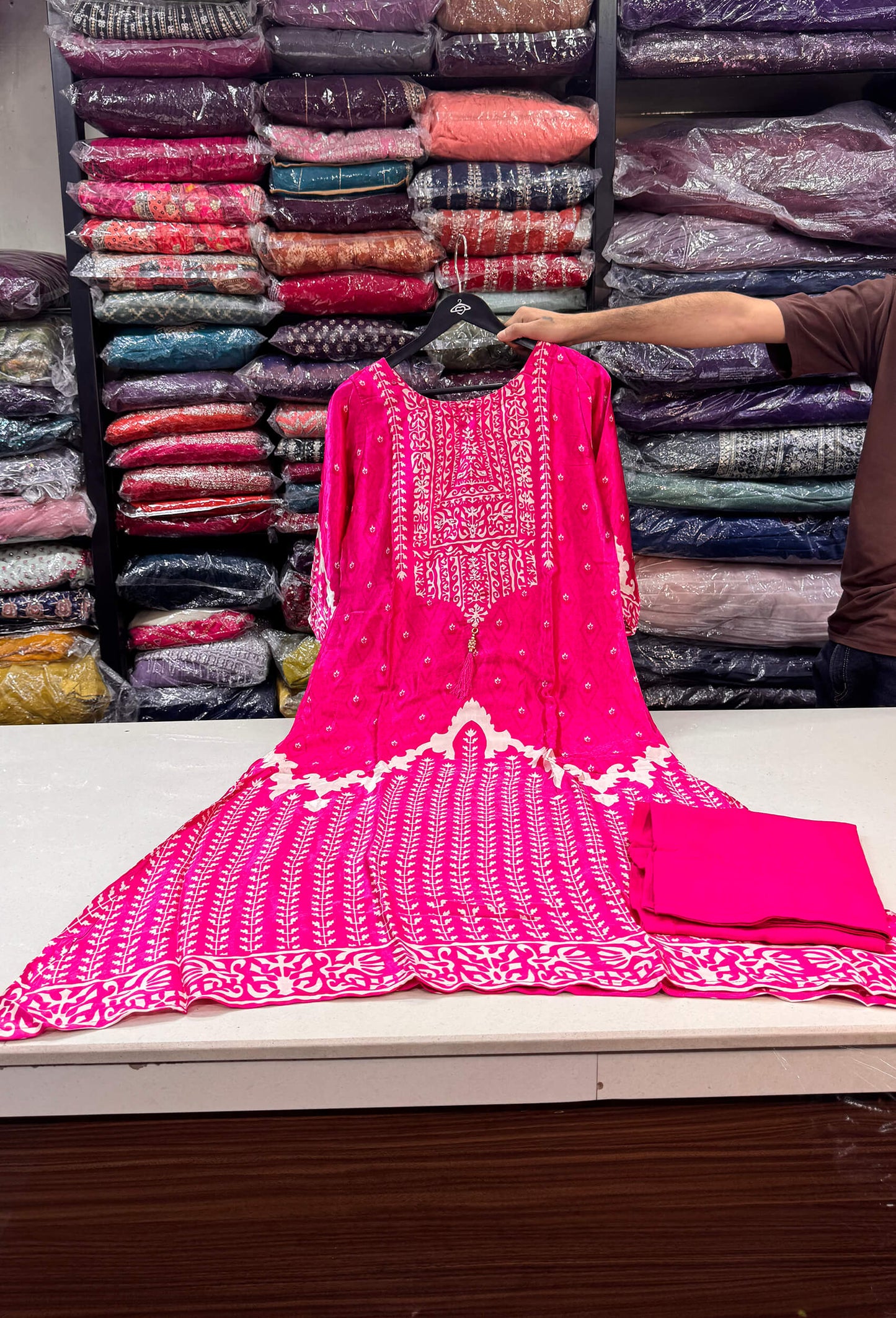 Digital Print Gajji Silk A-Line Palazzo Suit with Yoke Embroidery