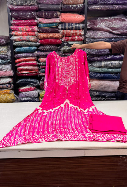 Digital Print Gajji Silk A-Line Palazzo Suit with Yoke Embroidery