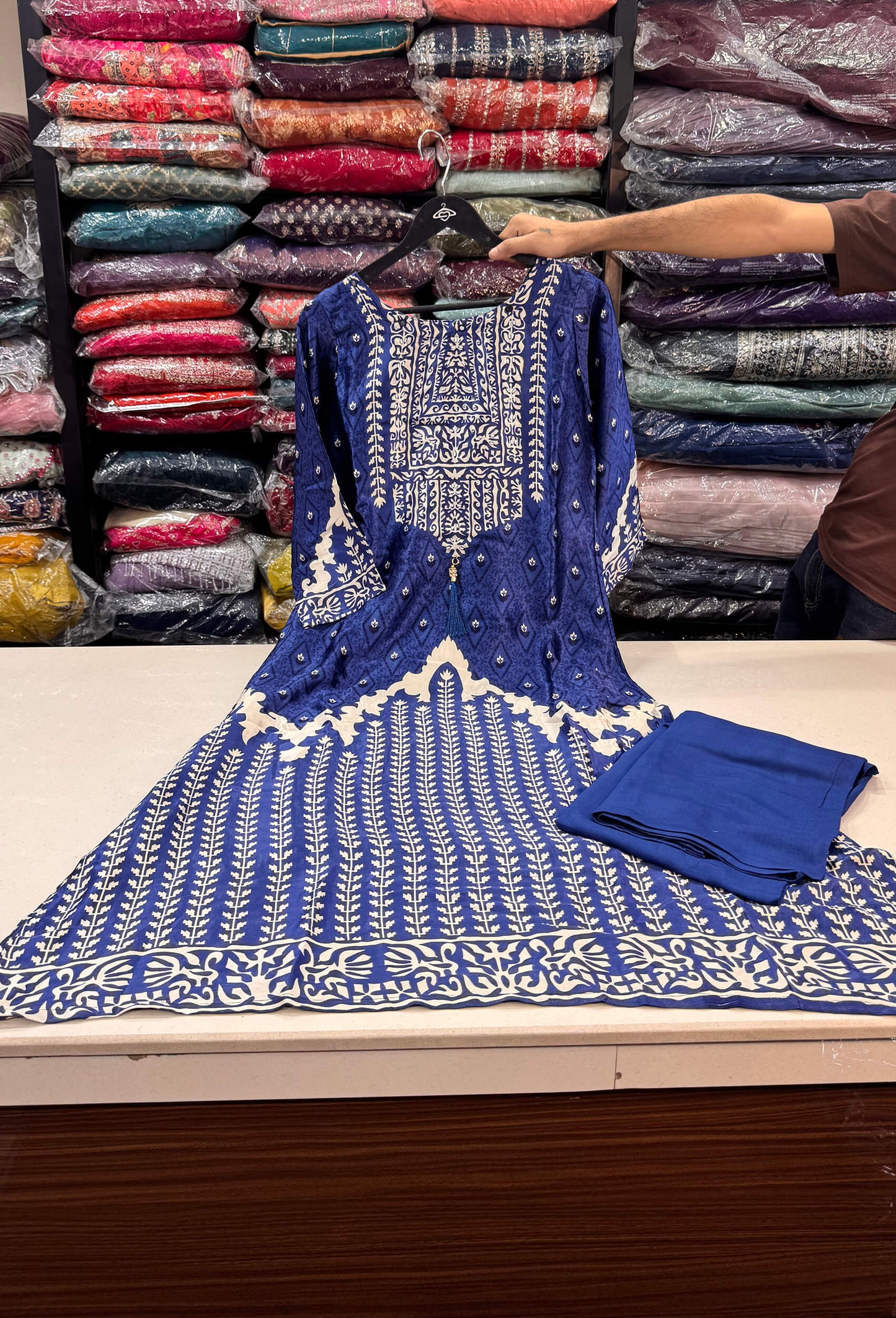Digital Print Gajji Silk A-Line Palazzo Suit with Yoke Embroidery
