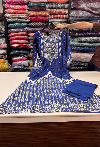 Digital Print Gajji Silk A-Line Palazzo Suit with Yoke Embroidery