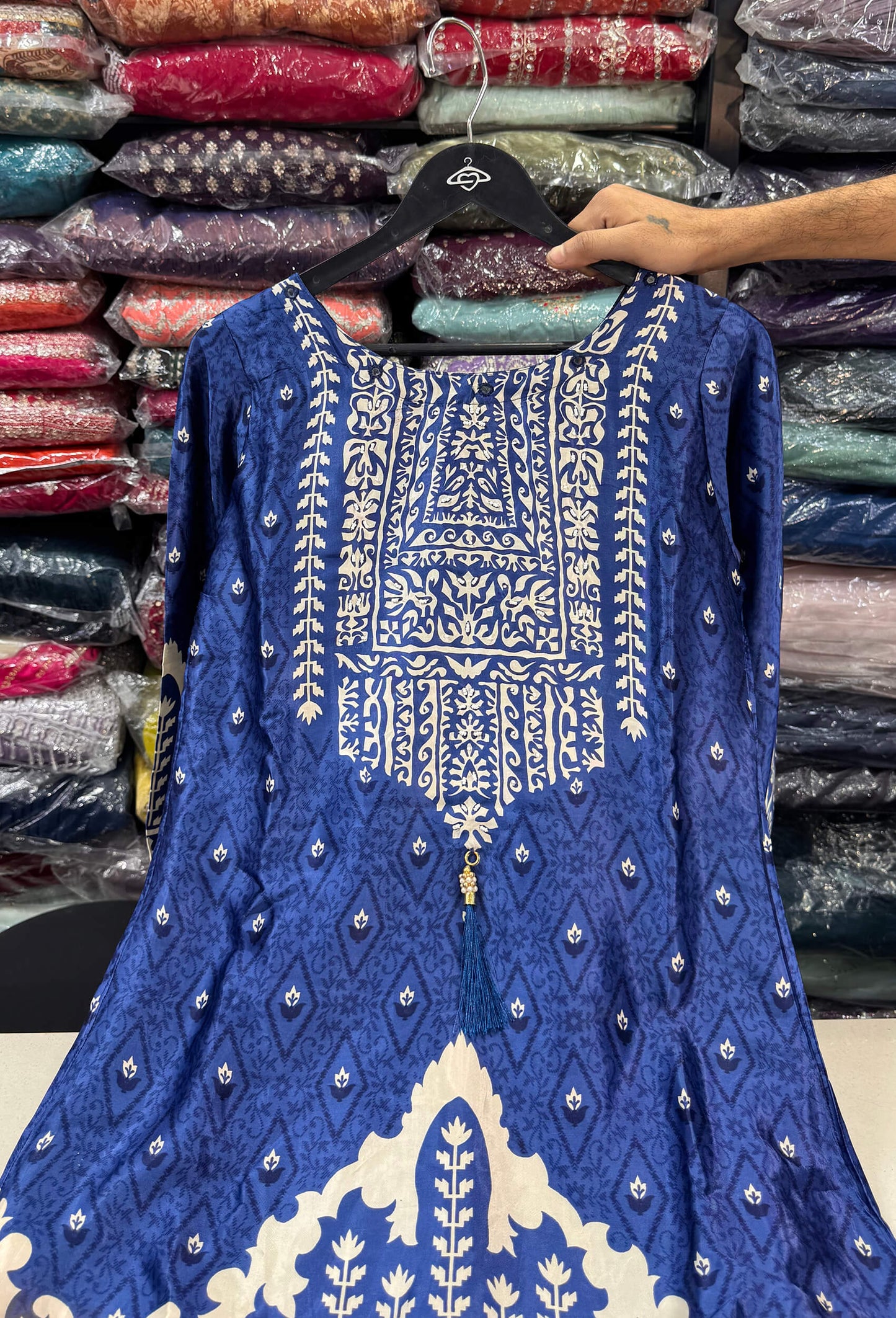 Digital Print Gajji Silk A-Line Palazzo Suit with Yoke Embroidery