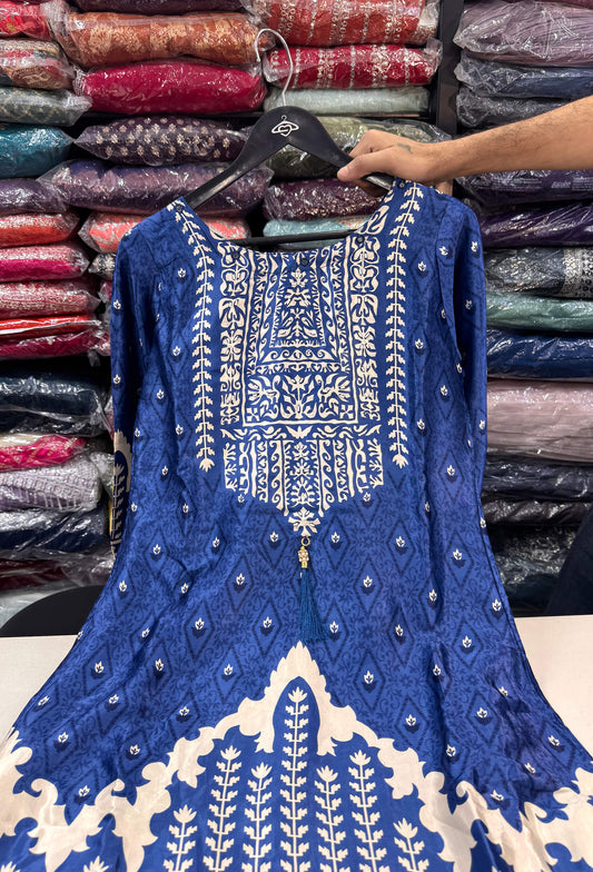 Digital Print Gajji Silk A-Line Palazzo Suit with Yoke Embroidery