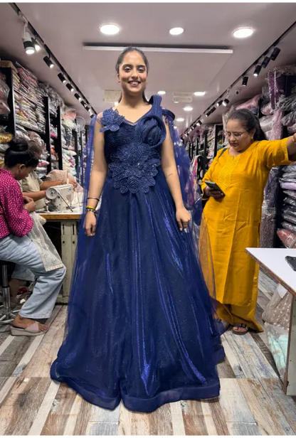 Imported Shimmer Indo-Western Gown with Applique Embellished Design