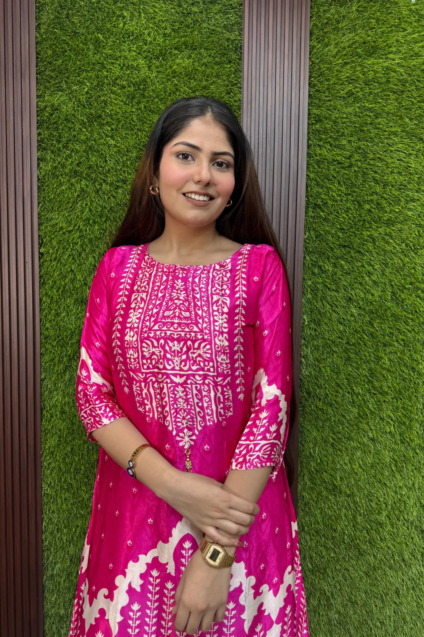 Digital Print Gajji Silk A-Line Palazzo Suit with Yoke Embroidery