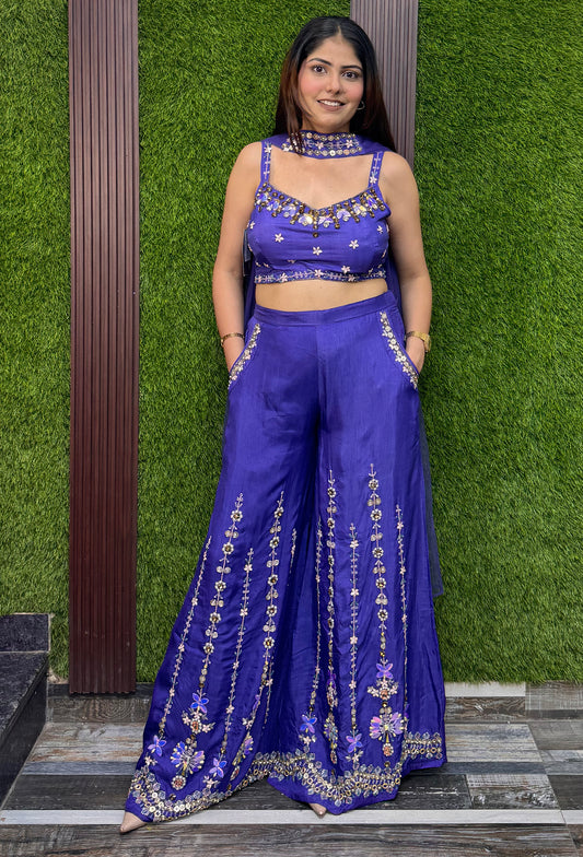 PDP Style Hand Work Crop Top Sharara With Choker Dupatta