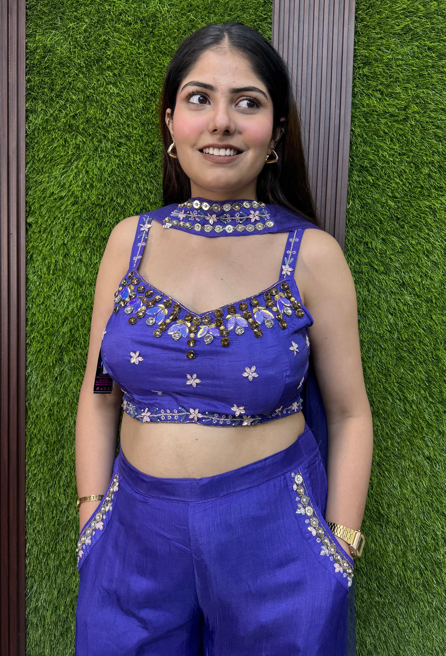 PDP Style Hand Work Crop Top Sharara With Choker Dupatta