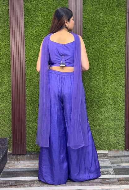PDP Style Hand Work Crop Top Sharara With Choker Dupatta