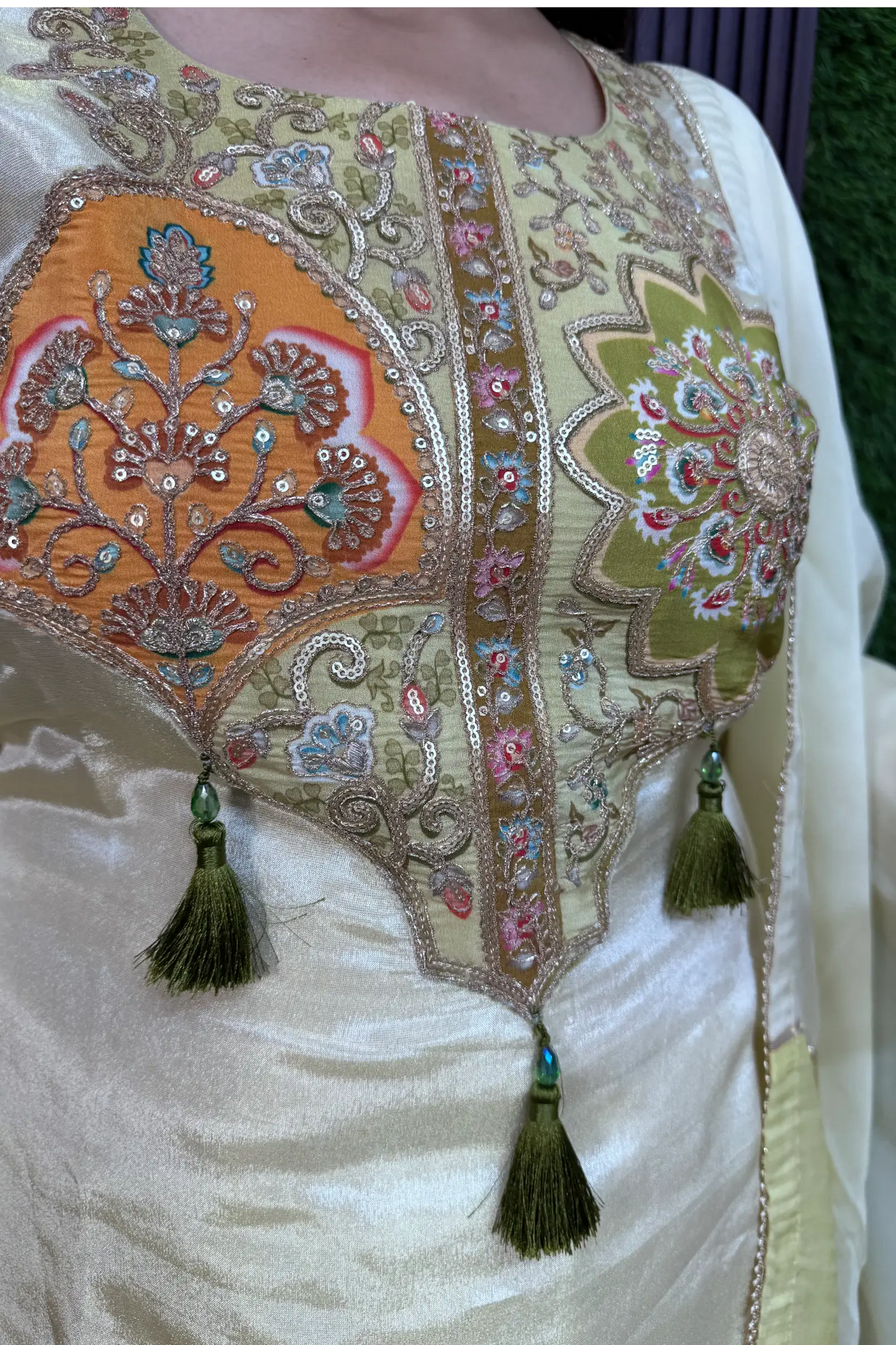 Shimmer Tissue Straight Suit with Multi Embroidered Organza Dupatta