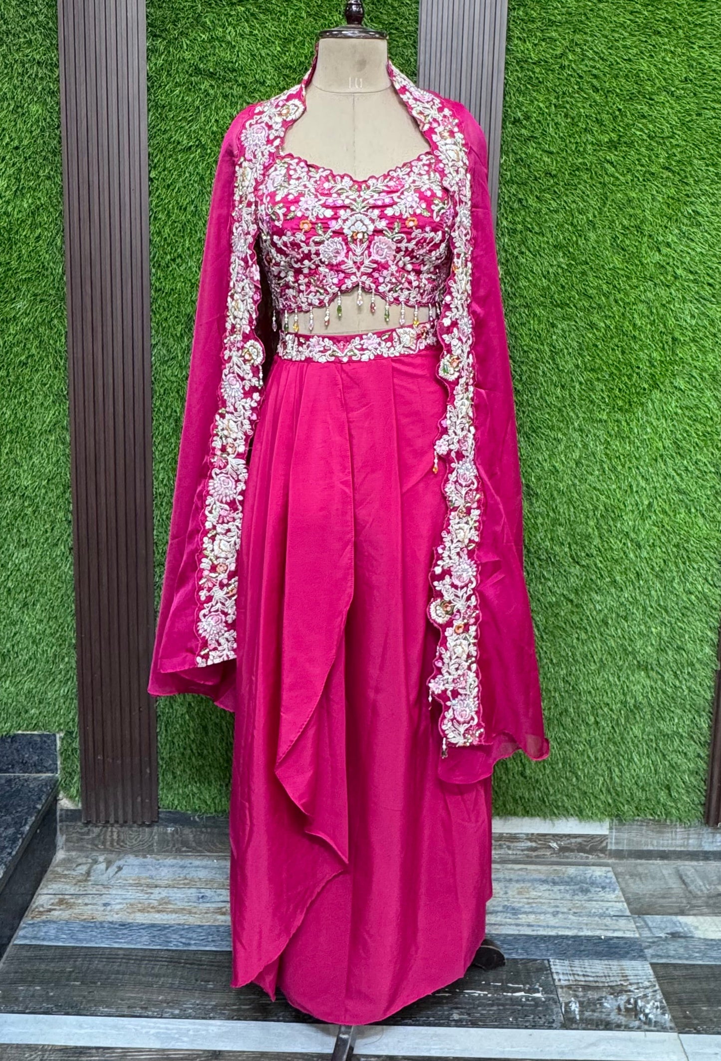 Hot Pink Indo Western 3 Piece Designer Dress