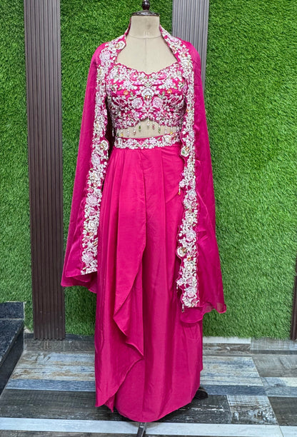 Hot Pink Indo Western 3 Piece Designer Dress