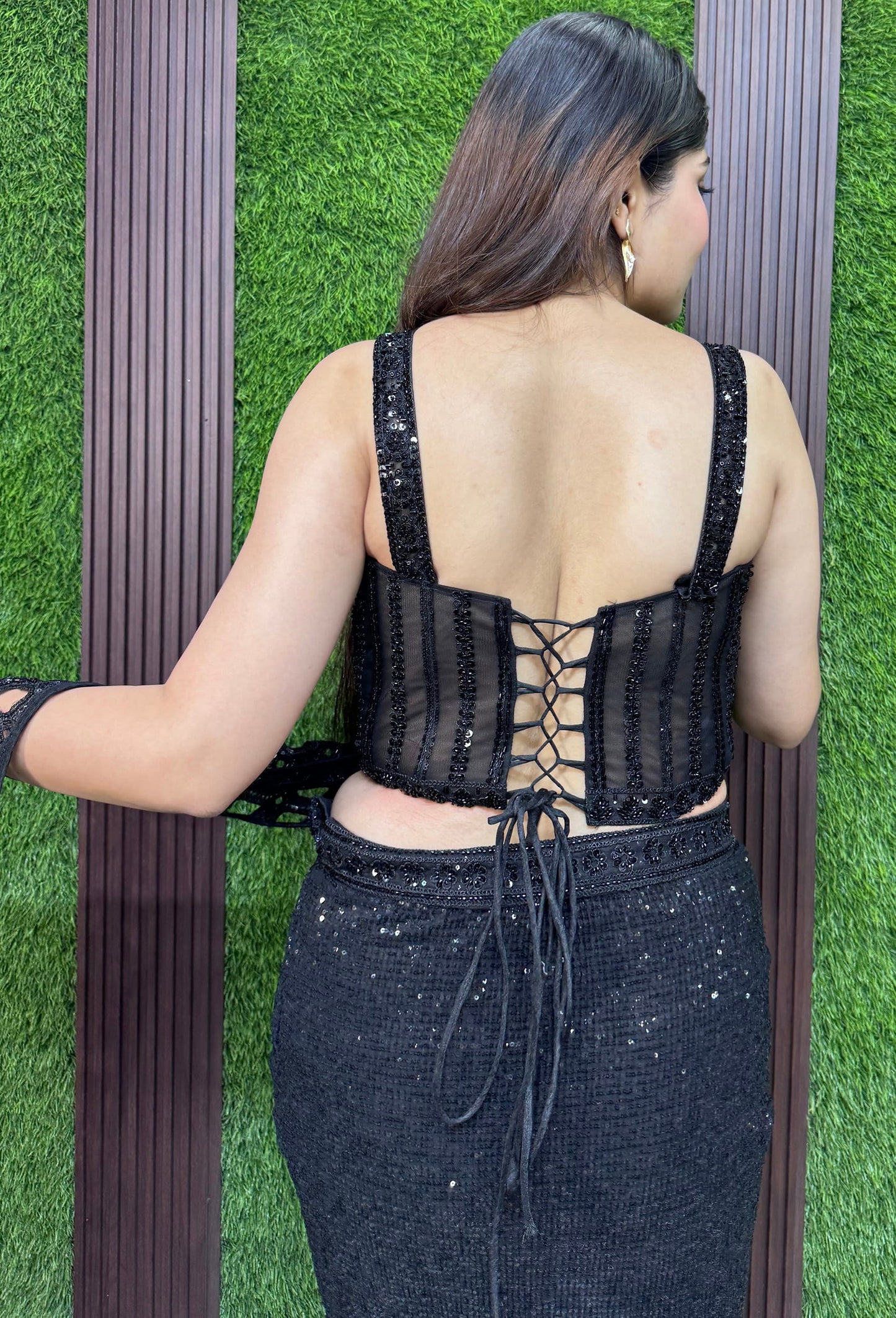 Black Heavy Readymade Draped Saree for Cocktail Party