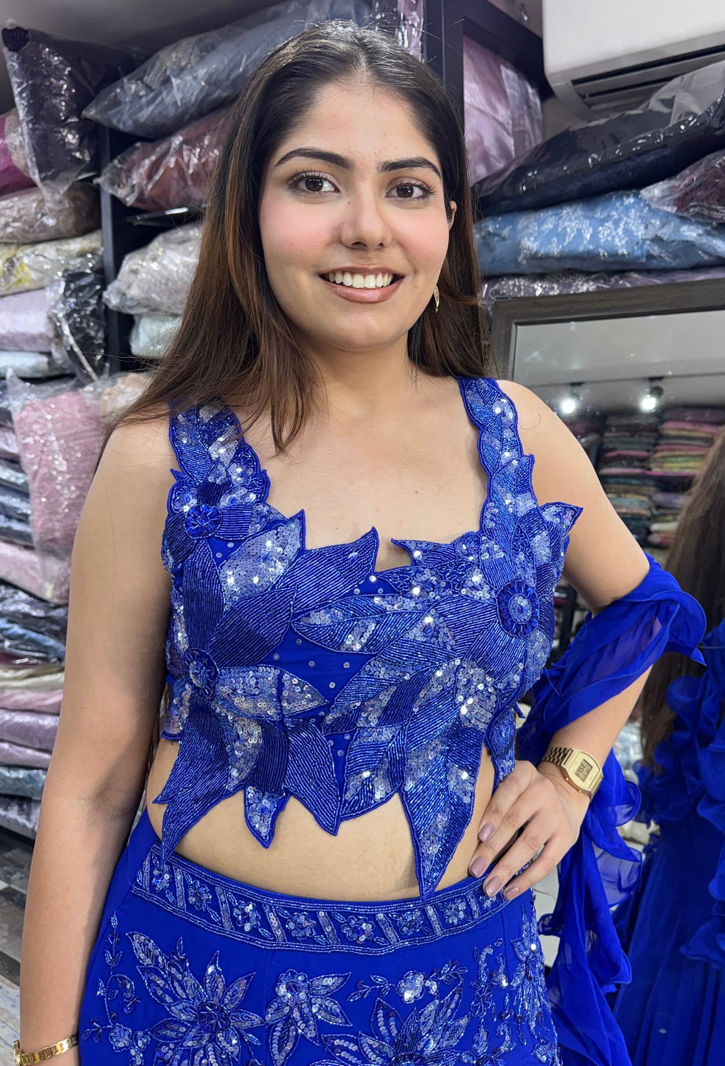 Electric Blue Hand Embellished Fishcut Lehenga Set
