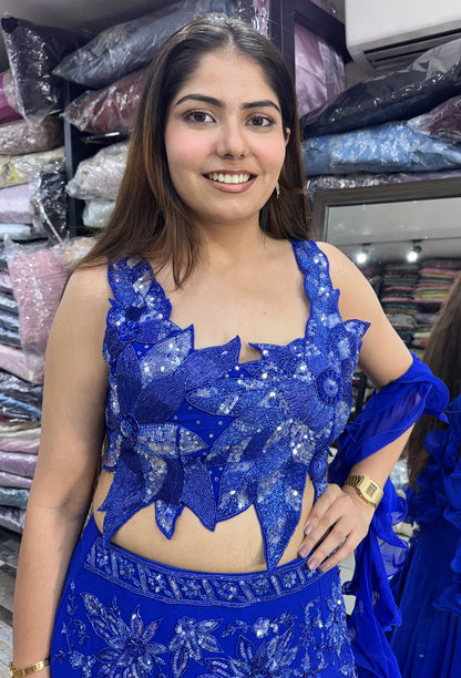 Electric Blue Hand Embellished Fishcut Lehenga Set