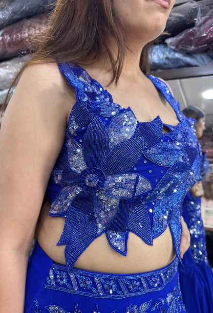 Electric Blue Hand Embellished Fishcut Lehenga Set