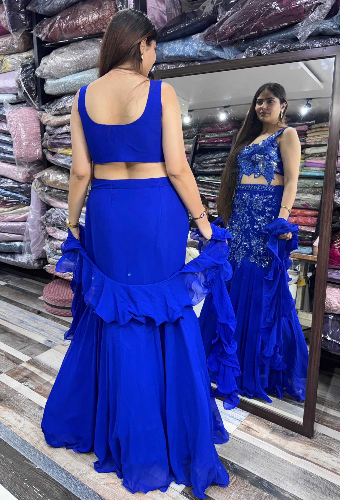 Electric Blue Hand Embellished Fishcut Lehenga Set
