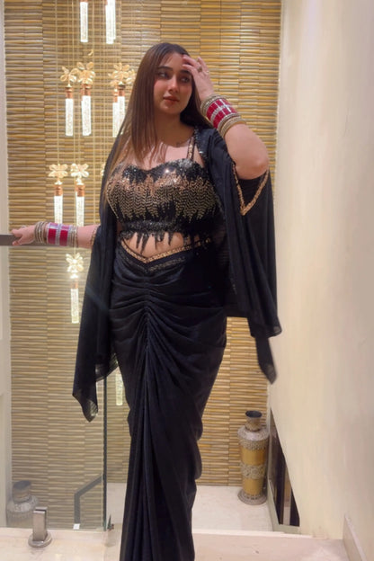 Beautiful Indo Western Dress With Shrug In Sequence Embroidery