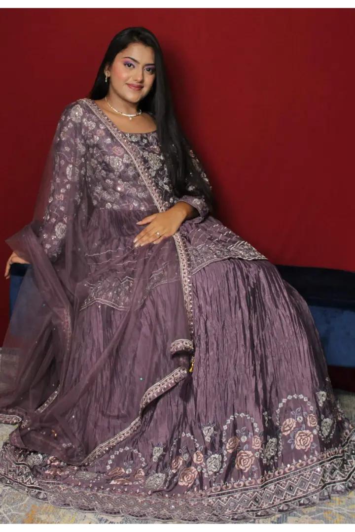 Indo Western Dress In Chinon With Duppatta In Lavender