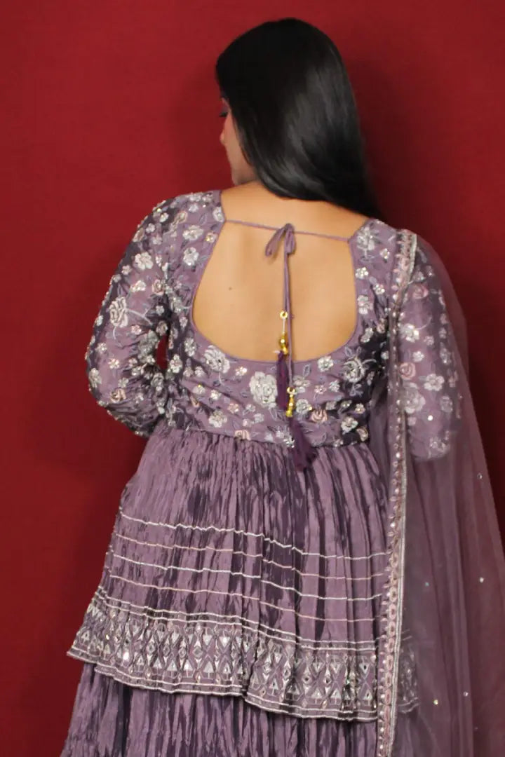 Indo Western Dress In Chinon With Duppatta In Lavender
