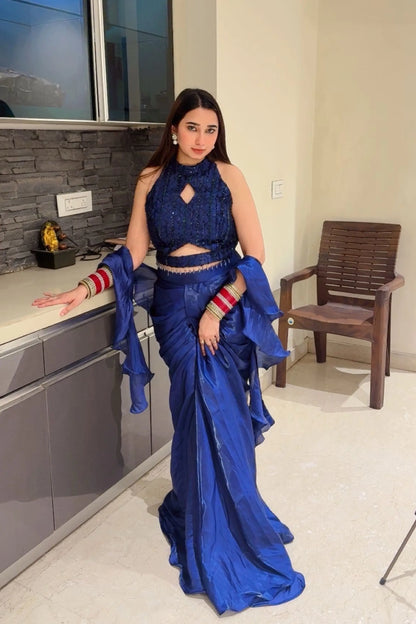 Halter Neck Blouse Designer Dress In Royal Blue