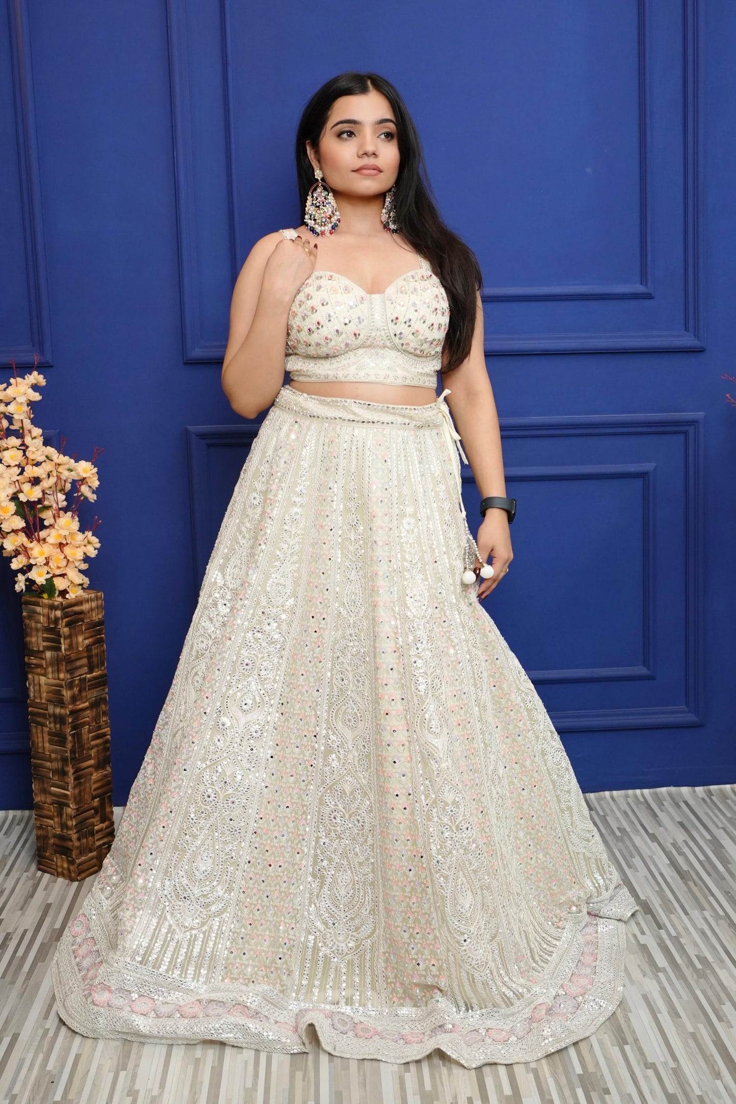 Spaghetti Style Gotta Work Designer lehenga choli In Off White