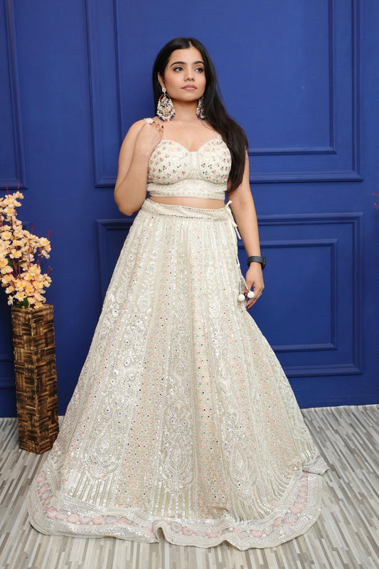 Spaghetti Style Gotta Work Designer lehenga choli In Off White