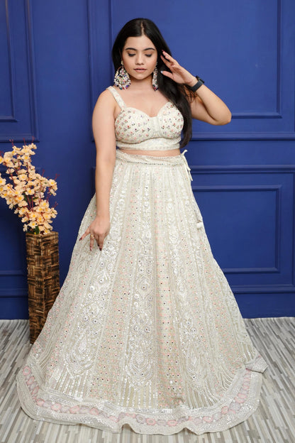 Spaghetti Style Gotta Work Designer lehenga choli In Off White