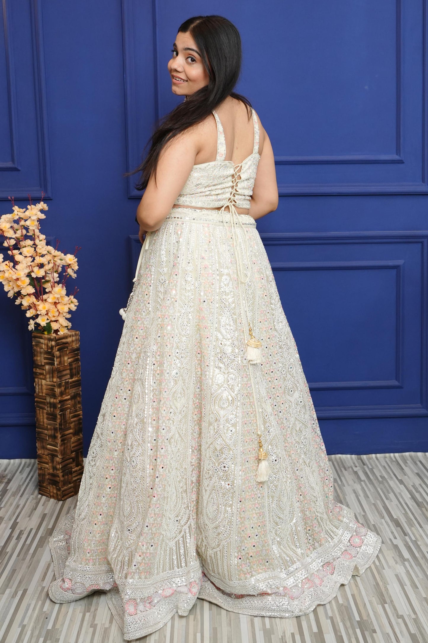 Spaghetti Style Gotta Work Designer lehenga choli In Off White