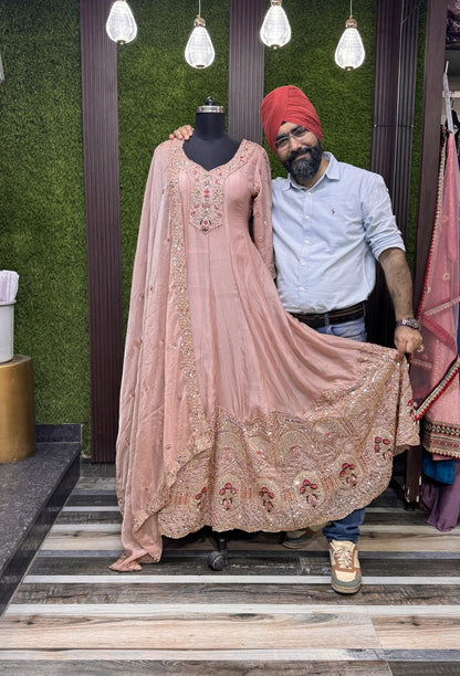 Heavy Hand Work Organza Silk Anarkali Suit with Dupatta