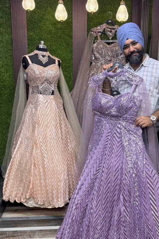 Handworked Indo-Western Pleated Lehenga with Designer Long Upper & Separate Cape