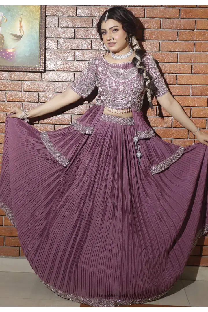 Indo Western Peplum Dress with Skirt In Mauve