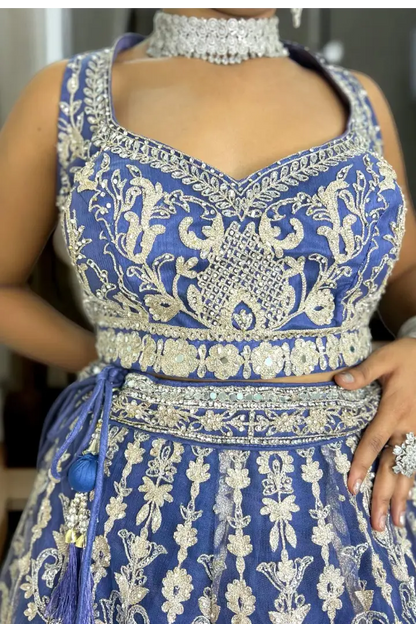 Designer Blouse Lehenga Choli In Mat Blue