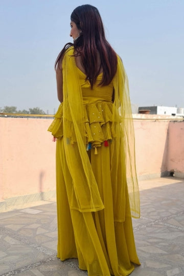 Short Peplum Dress With Divider in Yellow