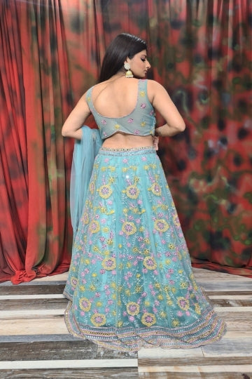 Heavy Partywear Embroidered Lehenga in Green