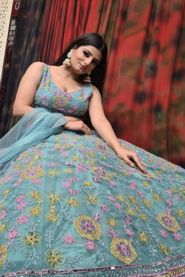 Heavy Partywear Embroidered Lehenga in Green