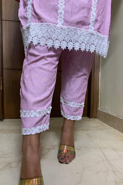 Pakistani Style Short Kurta with Pants in Lavender