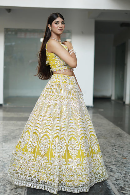 Mirror Work Heavy Partywear Lehenga Choli In Yellow