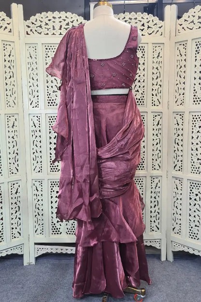 Readymade Partywear Ruffle Saree In Mauve