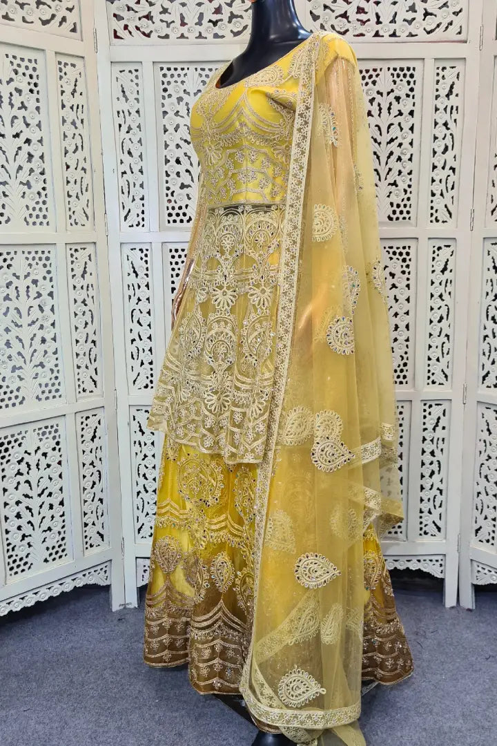 Indo Western Tie Die Dress In Yellow