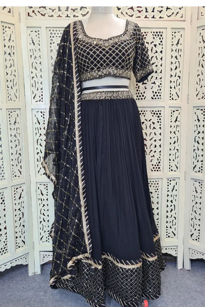 Hand Work lehenga Choli In Georgette in Black Colour