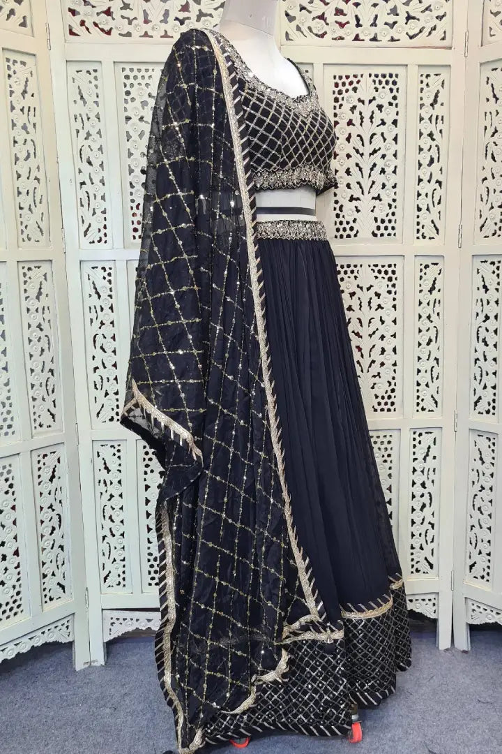 Buy Black Lehenga Set With Sequin Work KALKI Fashion India