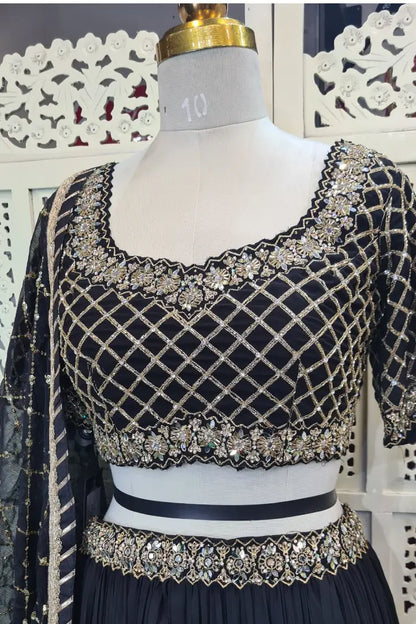 Hand Work lehenga Choli In Georgette in Black Colour