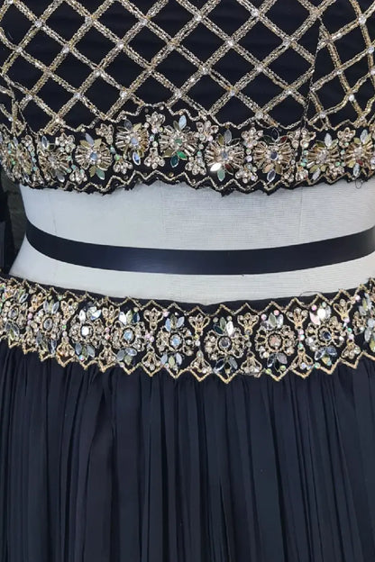 Hand Work lehenga Choli In Georgette in Black Colour