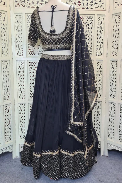 Hand Work lehenga Choli In Georgette in Black Colour