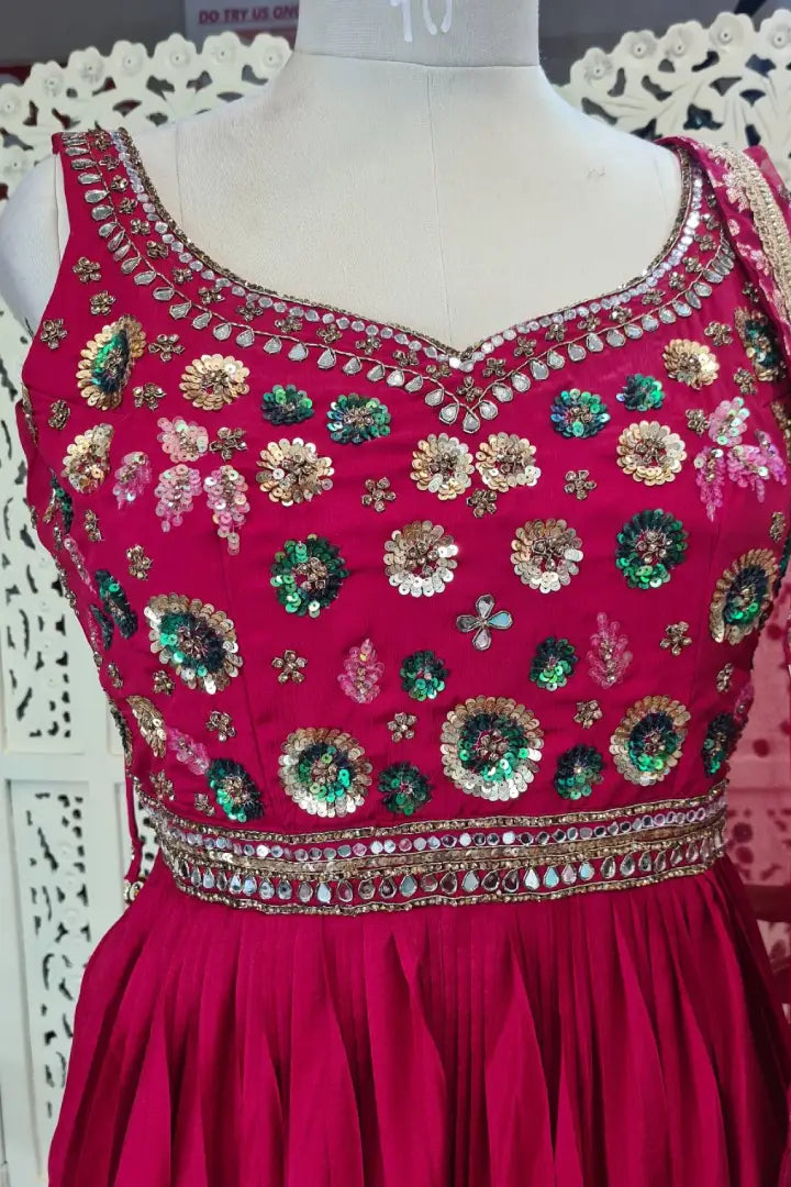Silk Anarkali Dress With Duppatta In Red